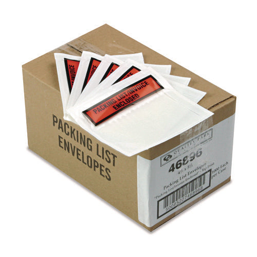 Image of Quality Park Self-Adhesive Packing List Envelope, Top-Print Front: Packing List/Invoice Enclosed, 4.5 x 5.5, Clear/Orange, 1,000/Carton