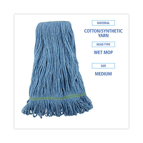 Image of Boardwalk® Super Loop Wet Mop Head, Cotton/synthetic Fiber, 1" Headband, Medium Size, Blue, 12/carton