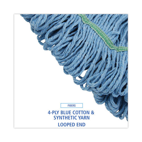 Image of Boardwalk® Super Loop Wet Mop Head, Cotton/synthetic Fiber, 1" Headband, Medium Size, Blue, 12/carton