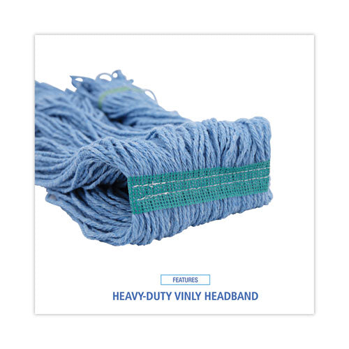 Image of Boardwalk® Super Loop Wet Mop Head, Cotton/synthetic Fiber, 1" Headband, Medium Size, Blue, 12/carton