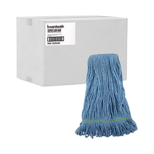 Image of Boardwalk® Super Loop Wet Mop Head, Cotton/synthetic Fiber, 1" Headband, Medium Size, Blue, 12/carton