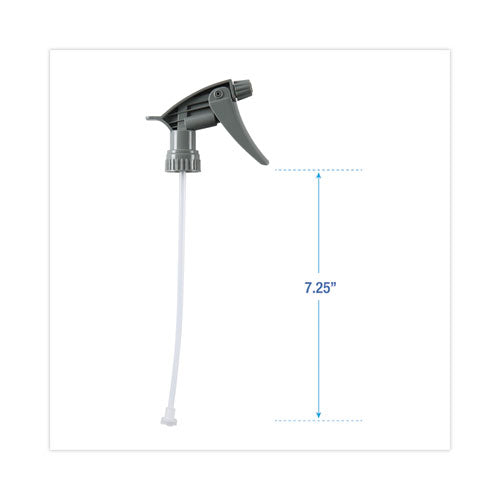 Image of Boardwalk® Chemical-Resistant Trigger Sprayer 320CR, 7.25" Tube, Fits 16 oz Bottles, Gray, 24/Carton