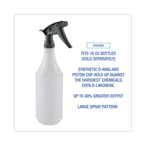 Image of Boardwalk® Chemical-Resistant Trigger Sprayer 320CR, 7.25" Tube, Fits 16 oz Bottles, Gray, 24/Carton