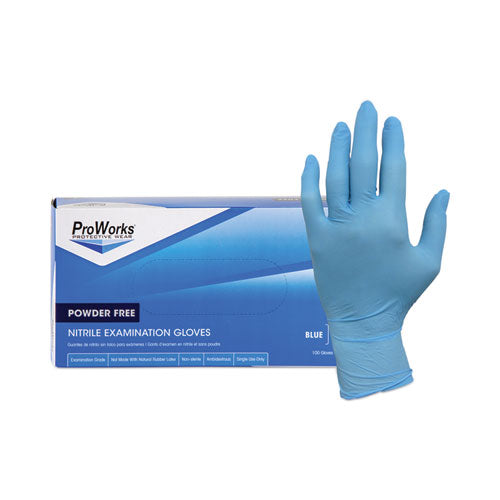 Image of HOSPECO® ProWorks Exam Grade Disposable Nitrile Gloves, Powder-Free, Large, Blue, 100/Box, 10 Boxes/Carton