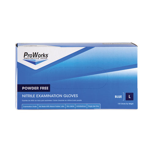 Image of HOSPECO® ProWorks Exam Grade Disposable Nitrile Gloves, Powder-Free, Large, Blue, 100/Box, 10 Boxes/Carton