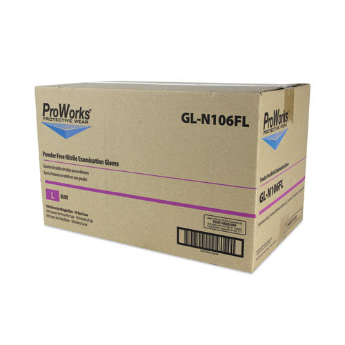 Image of HOSPECO® ProWorks Exam Grade Disposable Nitrile Gloves, Powder-Free, Large, Blue, 100/Box, 10 Boxes/Carton