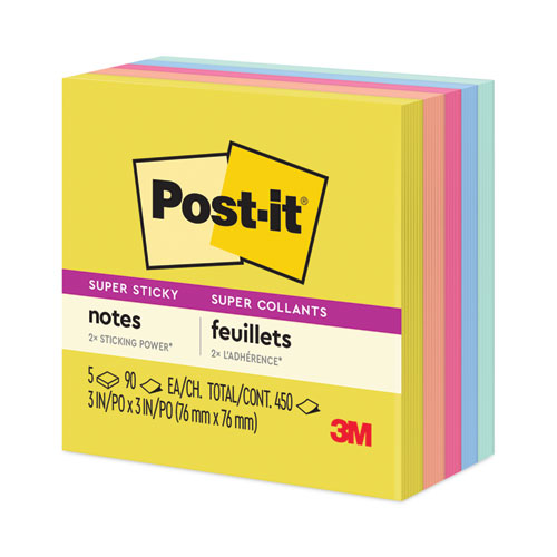 Image of Post-it® Notes Super Sticky Note Pads in Summer Joy Collection Colors, 3" x 3", Summer Joy Collection Colors, 90 Sheets/Pad, 5 Pads/Pack