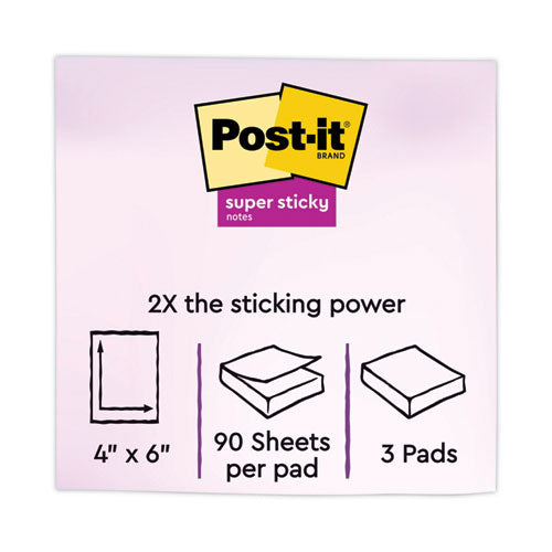Image of Post-it® Notes Super Sticky Note Pads in Summer Joy Collection Colors, 4" x 6", Note Ruled, Summer Joy Collection Colors, 90 Sheets/Pad, 3 Pads/Pack