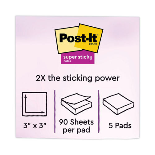 Image of Post-it® Notes Super Sticky Note Pads in Summer Joy Collection Colors, 3" x 3", Summer Joy Collection Colors, 90 Sheets/Pad, 5 Pads/Pack