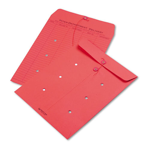 Image of Quality Park Colored Paper String And Button Interoffice Envelope, #97, One-Sided Five-Column Format, 10 X 13, Red, 100/box