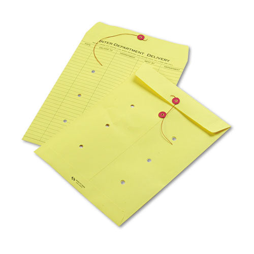 Image of Quality Park Colored Paper String and Button Interoffice Envelope, #97, One-Sided Five-Column Format, 10 x 13, Yellow, 100/Box