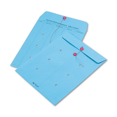 Image of Quality Park Colored Paper String And Button Interoffice Envelope, #97, One-Sided Five-Column Format, 10 X 13, Blue, 100/box