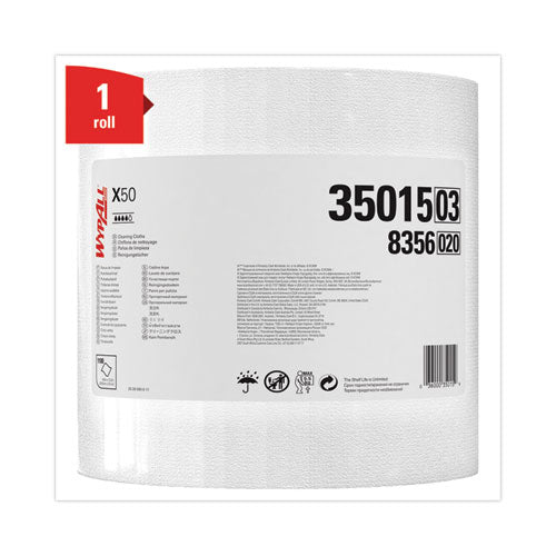 Image of WypAll® X50 Cloths, Jumbo Roll, 13.4 x 9.8, White, 1,100/Roll
