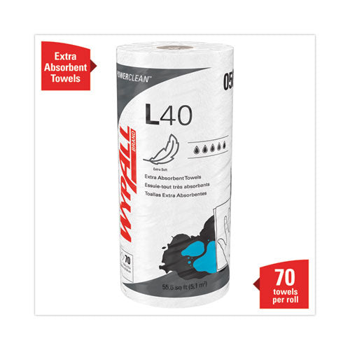 Image of WypAll® L40 Towels, Small Roll, 10.4 x 11, White, 70/Roll, 24 Rolls/Carton