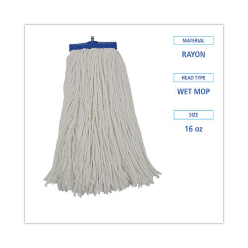 Image of Boardwalk® Cut-End Lie-Flat Mop Head, Rayon, 16oz, White, 12/carton