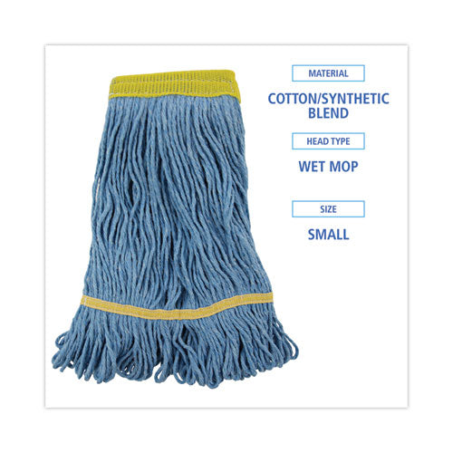 Image of Boardwalk® Super Loop Wet Mop Head, Cotton/synthetic Fiber, 5" Headband, Small Size, Blue, 12/carton