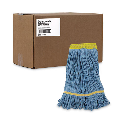 Image of Boardwalk® Super Loop Wet Mop Head, Cotton/synthetic Fiber, 5" Headband, Small Size, Blue, 12/carton