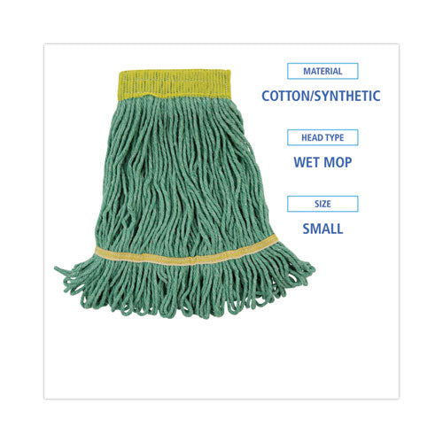 Image of Boardwalk® Super Loop Wet Mop Head, Cotton/synthetic Fiber, 5" Headband, Small Size, Green, 12/carton