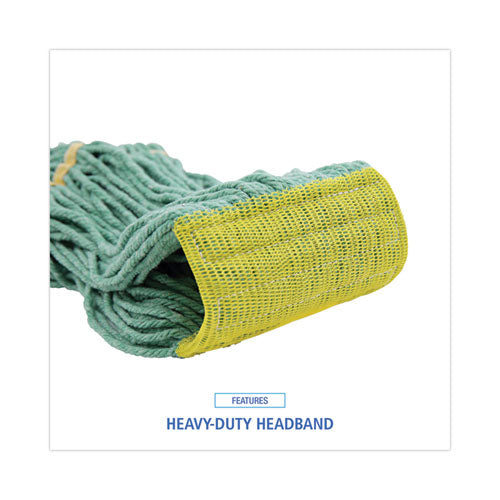 Image of Boardwalk® Super Loop Wet Mop Head, Cotton/synthetic Fiber, 5" Headband, Small Size, Green, 12/carton