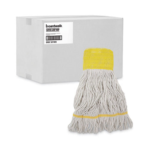 Image of Boardwalk® Super Loop Wet Mop Head, Cotton/synthetic Fiber, 5" Headband, Small Size, White, 12/carton