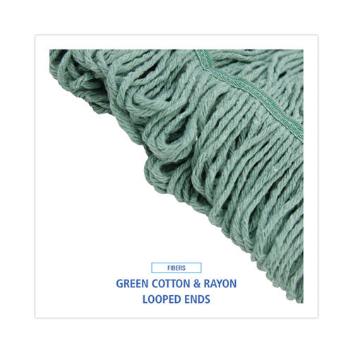 Image of Boardwalk® Narrowband Looped-End Mop Head, Premium Standard Head, Cotton/Rayon Fiber, Medium, Green, 12/Carton