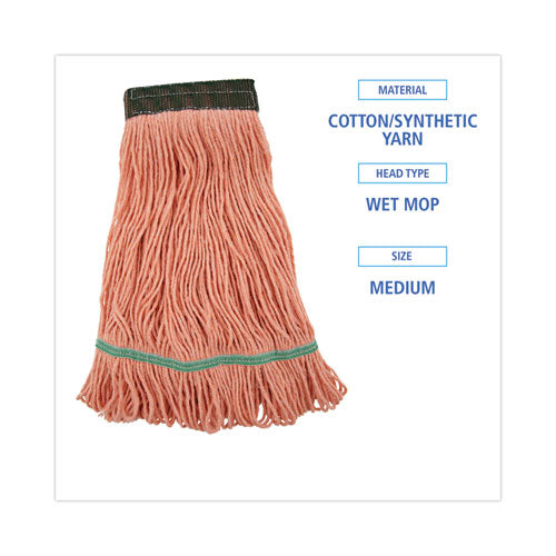 Image of Boardwalk® Super Loop Wet Mop Head, Cotton/synthetic Fiber, 5" Headband, Medium Size, Orange, 12/carton