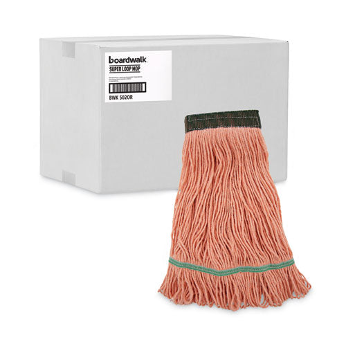Image of Boardwalk® Super Loop Wet Mop Head, Cotton/synthetic Fiber, 5" Headband, Medium Size, Orange, 12/carton