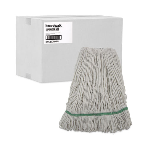 Image of Boardwalk® Narrowband Looped-End Mop Head, Premium Standard Head, Cotton/Rayon Fiber, Medium, White