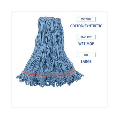 Image of Boardwalk® Super Loop Wet Mop Head, Cotton/synthetic Fiber, 1" Headband, Large Size, Blue, 12/carton