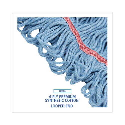 Image of Boardwalk® Super Loop Wet Mop Head, Cotton/synthetic Fiber, 1" Headband, Large Size, Blue, 12/carton