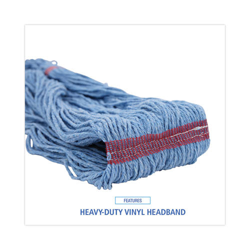 Image of Boardwalk® Super Loop Wet Mop Head, Cotton/synthetic Fiber, 1" Headband, Large Size, Blue, 12/carton