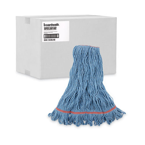 Image of Boardwalk® Super Loop Wet Mop Head, Cotton/synthetic Fiber, 1" Headband, Large Size, Blue, 12/carton
