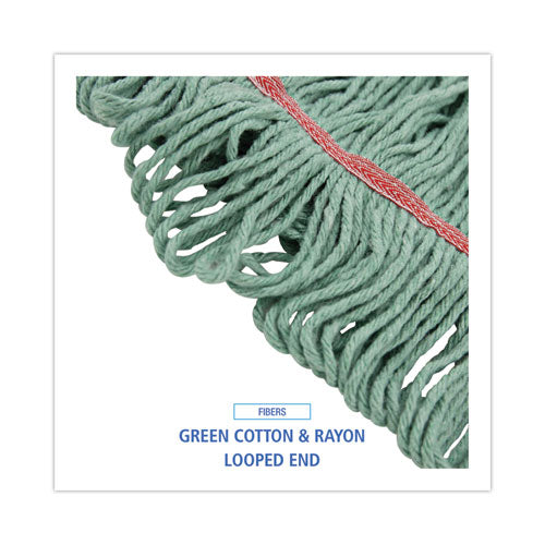 Image of Boardwalk® Narrowband Looped-End Mop Head, Premium Standard Head, Cotton/Rayon Fiber, Large, Green