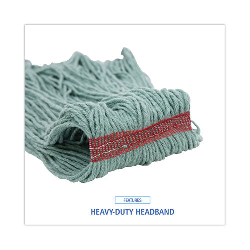 Image of Boardwalk® Narrowband Looped-End Mop Head, Premium Standard Head, Cotton/Rayon Fiber, Large, Green