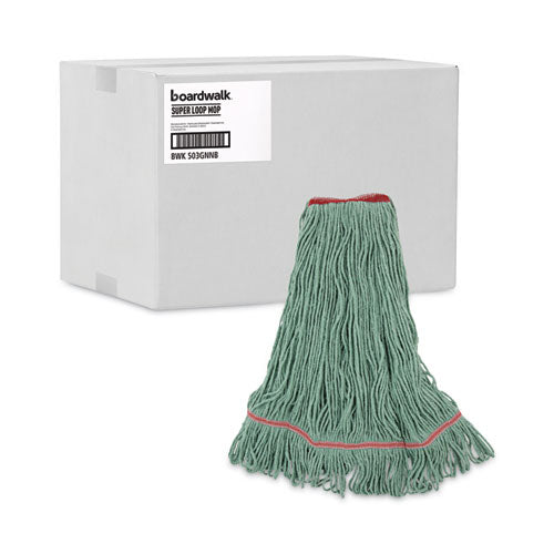 Image of Boardwalk® Narrowband Looped-End Mop Head, Premium Standard Head, Cotton/Rayon Fiber, Large, Green