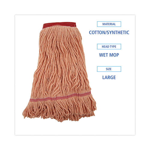 Image of Boardwalk® Super Loop Wet Mop Head, Cotton/synthetic Fiber, 5" Headband, Large Size, Orange, 12/carton