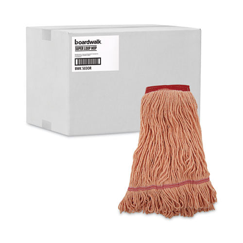 Image of Boardwalk® Super Loop Wet Mop Head, Cotton/synthetic Fiber, 5" Headband, Large Size, Orange, 12/carton