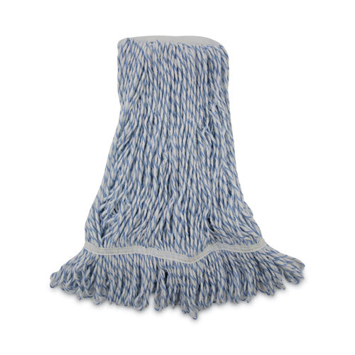 Image of Boardwalk® Mop Head, Floor Finish, Narrow, Rayon/polyester, Medium, White/blue, 12/carton