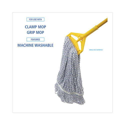Image of Boardwalk® Mop Head, Floor Finish, Narrow, Rayon/polyester, Medium, White/blue, 12/carton