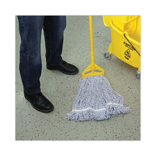 Image of Boardwalk® Mop Head, Floor Finish, Narrow, Rayon/polyester, Medium, White/blue, 12/carton