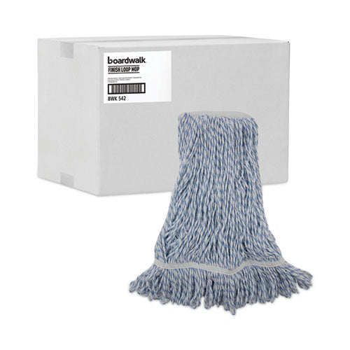 Image of Boardwalk® Mop Head, Floor Finish, Narrow, Rayon/polyester, Medium, White/blue, 12/carton