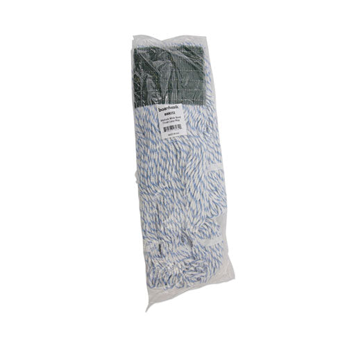 Image of Boardwalk® Mop Head, Floor Finish, Wide, Rayon/polyester, Medium, White/blue, 12/carton