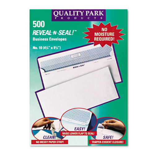 Image of Quality Park Reveal-N-Seal Security Tinted Envelope, #10, Commercial Flap, Self-Adhesive Closure, 4.13 x 9.5, White, 500/Box