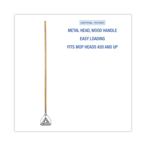 Image of Boardwalk® Quick Change Metal Head Wooden Mop Handle, Junior, 0.88" dia x 54", Natural