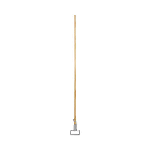 Image of Boardwalk® Spring Grip Metal Head Mop Handle for Most Mop Heads, Wood, 60", Natural