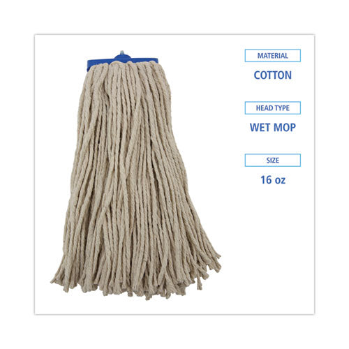 Image of Boardwalk® Cut-End Lie-Flat Wet Mop Head, Cotton, 16oz, White, 12/carton