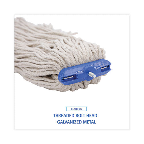Image of Boardwalk® Cut-End Lie-Flat Wet Mop Head, Cotton, 16oz, White, 12/carton