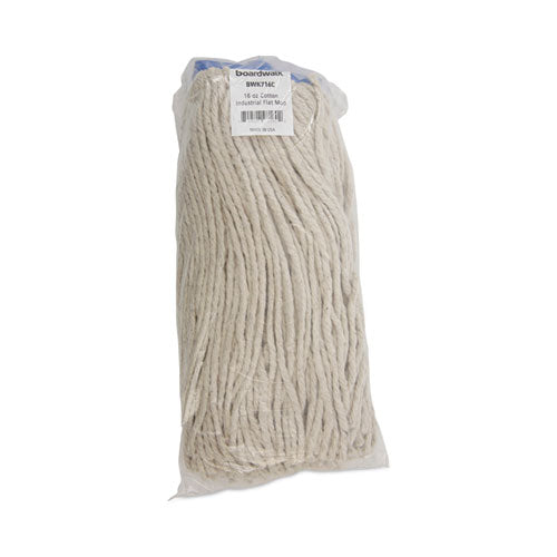 Image of Boardwalk® Cut-End Lie-Flat Wet Mop Head, Cotton, 16oz, White, 12/carton