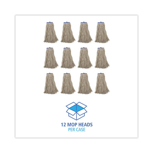 Image of Boardwalk® Cut-End Lie-Flat Wet Mop Head, Cotton, 16oz, White, 12/carton