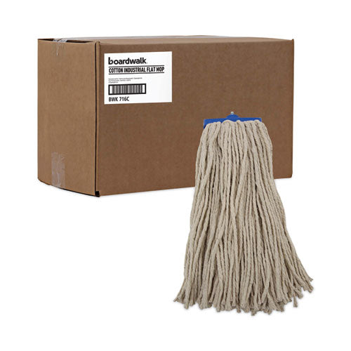 Image of Boardwalk® Cut-End Lie-Flat Wet Mop Head, Cotton, 16oz, White, 12/carton